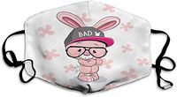 Anti-Dust Mouth Mask Adjustable Earloop Face Mask,Bunny Boy with Big Glasses and Cap with The Print of Bad Heart Shaped Eyes