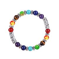 Multicolor Beads Strand 7 Chakra Lava Stone Healing Yoga Bracelet Handmade Totem Ethnic Gemstone Bangle