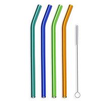 Hummingbird Glass Straws 9 inches x 9.5mm Bent Havana Heat 4 pack of Teal, Ocean Blue, Lime, and Mango - Made With Pride in USA