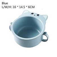WWSHM Children Baby Wheat Tableware Solid Feeding Cute Cat Dishes Baby Bowl Plate spoon Food Feeding Dinnerware Set for Children (Color : Blue)
