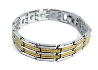 18K Gold & Silver 14 Magnet Energy Bracelet 7 3/4" Long Women's (Silver w/18K Gold Accent)