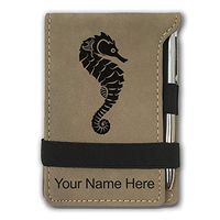 Mini Notepad, Seahorse, Personalized Engraving Included (Light Brown)