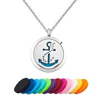 JewelryJo Boat Navy Anchor Aromatherapy Essential Oil Diffuser Necklace Locket Perfume Pendant with Refill Pads
