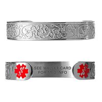 Divoti Pre-Engraved See Wallet Card Elegant Filigree 316L Medical Alert Bracelet -6" Cuff (fits 6.5-8.0") - Red