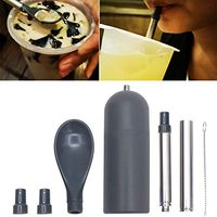 irowU Stainless Steel Reusable Drinking Straw Silicone Tips Retractable Silicone Spoon with Cleaning Brush (1, Gray)