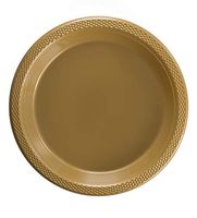 Exquisite 7 Inch. Gold Plastic Dessert/Salad Plates - Solid Color Disposable Plates - 50 Count