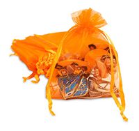 TheDisplayGuys 100-Pack 4x6 Orange Sheer Organza Gift Bags with Drawstring, Jewelry Halloween Candy Treat Wedding Party Favors Mesh Pouch