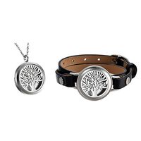 Aroncent Stainless Steel Aromatherapy Perfume Essential Oil Fragrance Diffuser Necklace Locket Pendant Tree of Life Bracelet Leather Band with 8 Washable Pads