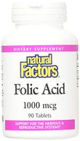 Natural Factors, Folic Acid 1000 mcg, Supports a Healthy Pregnancy, Nervous System, Brain and Mental Health , 90 tablets (90 servings)