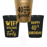 40th Birthday Stadium Plastic Cups - WTF, Welcome to 40, 40 Never Looked So Good (10 cups)