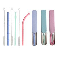 Silicone Foldable Drinking Straws Kit for 30&20 oz Tumbler Reusable Collapsible ECO Friendly Products Zero Waste 3 Pack with 3 Brushes and 3 Travel Case (Blue/Green/Red)