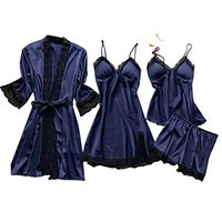 Viviplus 4Pc Set Lingerie for Women, Trendy Solid Silk Lace Robe Dress Babydoll Nightdress Sleepwear Underwear Kimono Robes Set