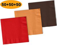 150 Beverage Napkins, Red, Autumn Orange, Brown - 50 Each Color. 2 Ply Paper Cocktail Napkins. 5" folded, 10" unfolded.