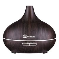 Breathe Essential Oil Diffuser | 400ml Diffusers for Essential Oils with Measuring Cup & Cleaning Kit | 16 LED Color Light Options, 4 Timer Settings, 2 Mist Outputs, Auto Power Off | Espresso