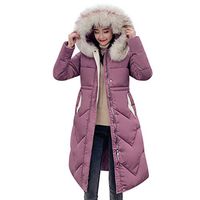 HNTDG Women Faux Fur Hooded Thick Jacket Long Overcoat Solid Casual Winter Warm Slim Down Jacket Coat Overcoat Hot Pink