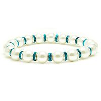 Accents Kingdom Women's Magnetic Hematite White Tuchi Simulated Pearl Bracelet with Simulated Blue Topaz Crystal, 7.5"