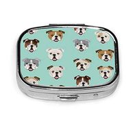 English Bulldog Faces Fabric Cute Mint Dog Face Design Portable Vitamin Medicine Square Pill Case, Purse Pocket Pill Boxes Organizer with 2 Compartment