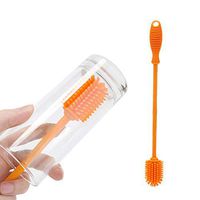 Silicone Bottle Brush - Bottle Cleaner - 12.5” Water Bottle Cleaning Brush with Long Handle for Washing Narrow Neck Containers, Hydro Flask, Vase, Baby Bottles, Thermos, Glassware brushes (Orange)