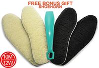 Winter Boot Insoles, Unisex, 10M & 12W, for Men & Women, Fuzzy Sheep Wool, Soft, Cozy Extra Cushion, Best Replacement for Snow & Sport Footwear, Work & Rubber Shoes, 2 Pairs, Free Shoehorn 801308