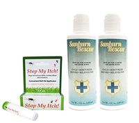 Sunburn Rescue & Stop My Itch! Combo Pack/Two 4oz Bottles of Sunburn Rescue to Cool, Soothe and Relieve Burn Pain/One Roll-On Stop My Itch! Instant Itch Relief from Insect Bites/First Aid Relief