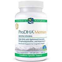 Nordic Naturals ProDHA Memory - Fish Oil, 260 mg EPA, 570 mg DHA, 400 mg Longvida Optimized Curcumin, Advanced Support for Cognitive Health and Neurological Function*, 60 Soft Gels