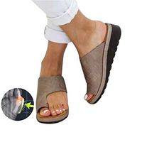 ZGDGG Big Toe Foot Correction Sandal with Orthopedic Bunion Corrector Bronze PU Comfy Platform Flat Sole for Women,8