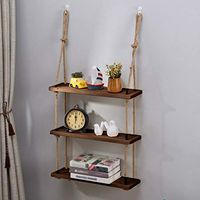 🍀Libobo🍀Wood Hanging Shelf Wall Swing Storage Shelves Jute Rope Organizer Rack 3 Tier(Shipped from USA Warehouse)