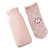 HOPAS Microwave Heating Bottle Environmental Silicone Transparent Hot Water Bag with Knit Cover, Hot & Cold Therapies - Gift for Birthday, Christmas, Valentine's Day, Gift Exchange Party (Pink, Long)