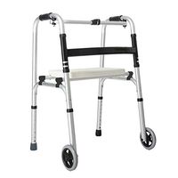 HL Walking Frame with Wheels,Walker Four-Footed Old Man Light Folding Belt Wheel Stroke Hemiplegic Crutches Rehabilitation Equipment Walker with Seat Plate (Color : Ordinary)