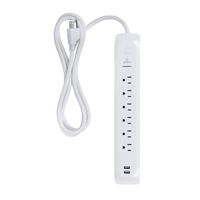 Globe Electric 78245 6-Outlet Surge Protector Power Strip, 2 USB Ports, 900 Joules Surge Protection, Grounded, 4ft Cord, On/Off Button, White Finish