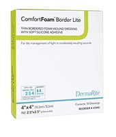 Dermarite Industries Comfort Foam with Border, Lite Thin Foam with Silicone, 4x4, 10 Count