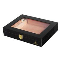 JUFU Cigar Box Cigar Box，Cigar Box Small Mellow Cedar Wood Solid Wood Cigar humidor Cigar Box with Cigar moisturizer Professional Cigar Equipment high-Grade Cigar Special Cigarette case Black @@