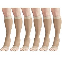 Sheer Compression Stockings, 15-20 mmHg, Women's Knee High Length, Open Toe, 20 Denier Nude X-Large (6 Pairs)