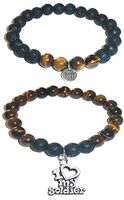Hidden Hollow Beads Charm Tigers Eye and Black Lava Natural Stone Women's Yoga Beaded Stretch Bracelet Set. Comes in A Gift Box! (I Love My Soldier)