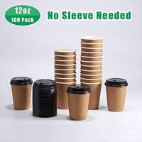 [100 Pack] 12 oz Disposable Coffee Cups with Lids | Double Wall | Insulated To Go Paper Cups for Hot Beverages | No Sleeves needed | No Leak | Coffee Cup Set– Kraft by Whole Ware Supply (100, 12 OZ)