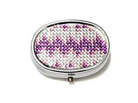 Rhinestone Small Oval Light Up Two Compartment Pill Organizer Case Box (Style 634C)