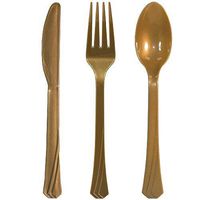 Gold Plastic Cutlery Combo, 24 Units Per Pack, Solid Gold