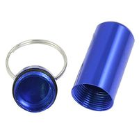 uxcell Royal Blue Aluminum Pill Tablet Case Box Cylinder Holder w Keyring