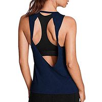 Goldweather Workout Tank Top for Women,Sleeveless Open Back Running Yoga Shirts Sports Clothes(S,Navy)