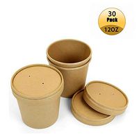 Anliswalker 30PCS 12oz Freezer Containers Disposable Kraft Paper Ice Cream Cups with Lids,Frozen Dessert Supplies,Durable Hot Soup Food Cups with Vented Lids Best for Birthday Party,Wedding