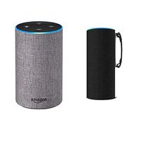 Echo (2nd Generation) - Heather Gray Fabric + "Made for Amazon" Ninety7 SKY TOTE Portable Battery Base - Black