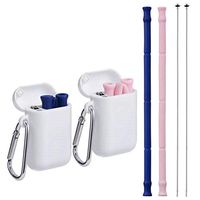 2Pack Silicone Reusable Straw ZD Food-Grade Collapsible Straws Foldable Drinking Tube with 2 Magnetic Portable Travel Case for Personal Use (Pink+Blue)