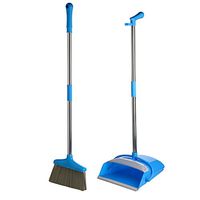 Aynoo Broom and Dustpan Set for Office and Home Standing Upright Sweep Use Long Handle Dustpan and Lobby Broom for Office and Home Sweep Quick Sweeping Standing Sweep Set with Broom (Blue)