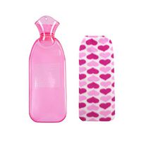 ZumZup 1L Hot Water Bottle Open Top Natural Rubber with Flano Cover Quick Pain Relief and Comfort Sleep Tall Pink