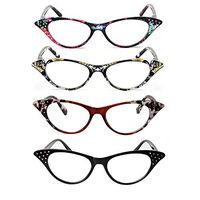VISENG 4 Pairs Cat Eye Reading Glasses for Women Rhinestone Inlay with Spring Hinge Fashion Chic Readers Eyewear +3.0