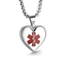 JF.JEWELRY Stainless Steel Heart-Shaped Medical Alert ID Necklace for Women Custom Engraving, 22 inches-Silver
