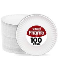 9 Inch Paper Plates By Fnamo Bulk Pack, 100 Count, "Uncoated" White Dinner, Dessert and Appetizer Disposable Dinnerware, Sturdy Corrugated Edge for BBQ or Birthday Party Use