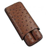 Prestige Import Group - 2 Cigar Holder PVC Leather Ostrich Style Travel Case - Brown
