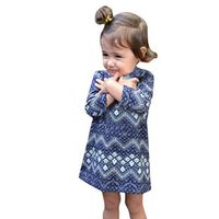 0-9T Toddler Kid Baby Girls Stripe Print Ethnic Style Dresses Vintage Comfy Soft Cotton Long Sleeve Pajamas Sleep Dresses (Dark Blue, 0-1 Years)