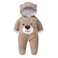 residentD 🌷🌷Winter Newborn Romper Long Sleeve Baby Girls Infant Jumpsuit Fashion Cartoon Bear Thick Warm Hoodies Pajamas Toddler Boys Clothing 0-12M (Age:3-6 Months, Khaki)